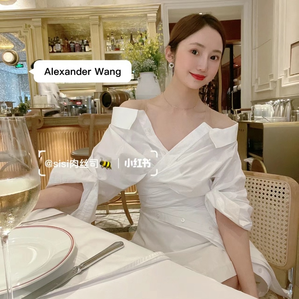 Single's Inferno AW alexander wang style shirt dress white